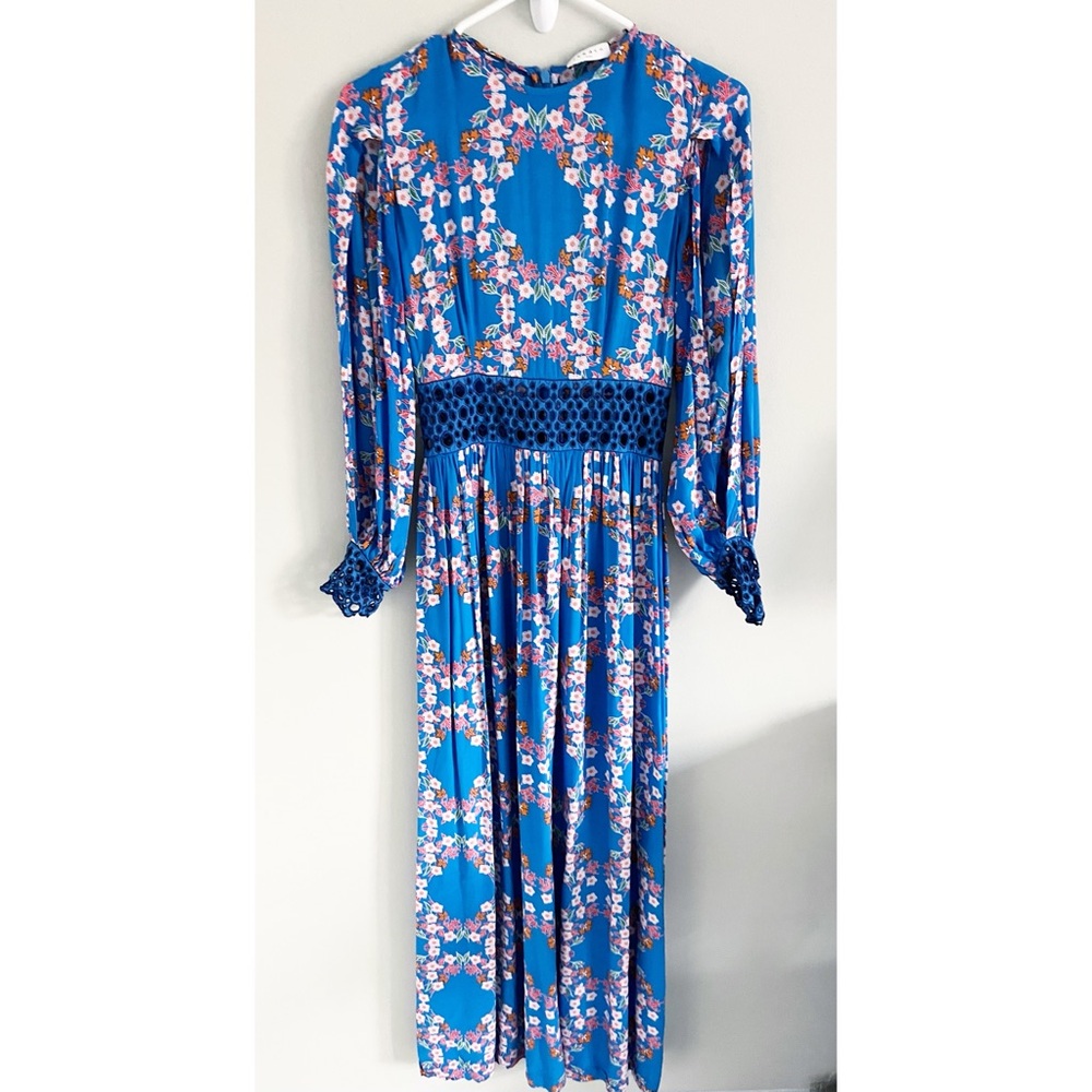 Sandro blue Roberta midi floral dress sz 34 (0/2)